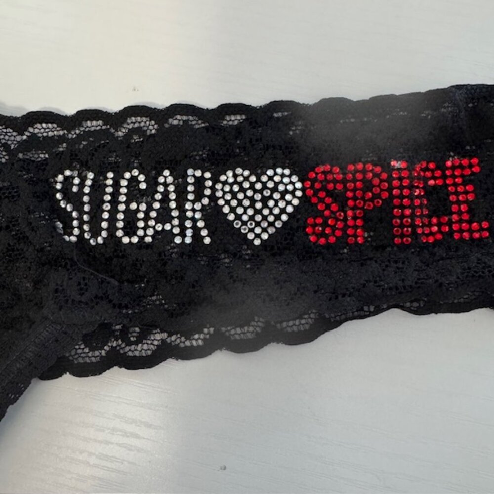 NWT Y2K Limited Edition Victoria's Secret Thong Panty Black Lace with Rhinestone - Picture 2 of 7